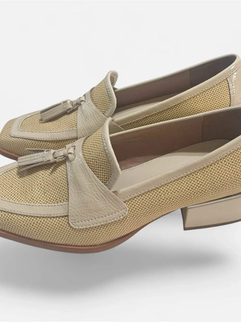 Donald J. Pliner Beige Woven Tassel Loafers new